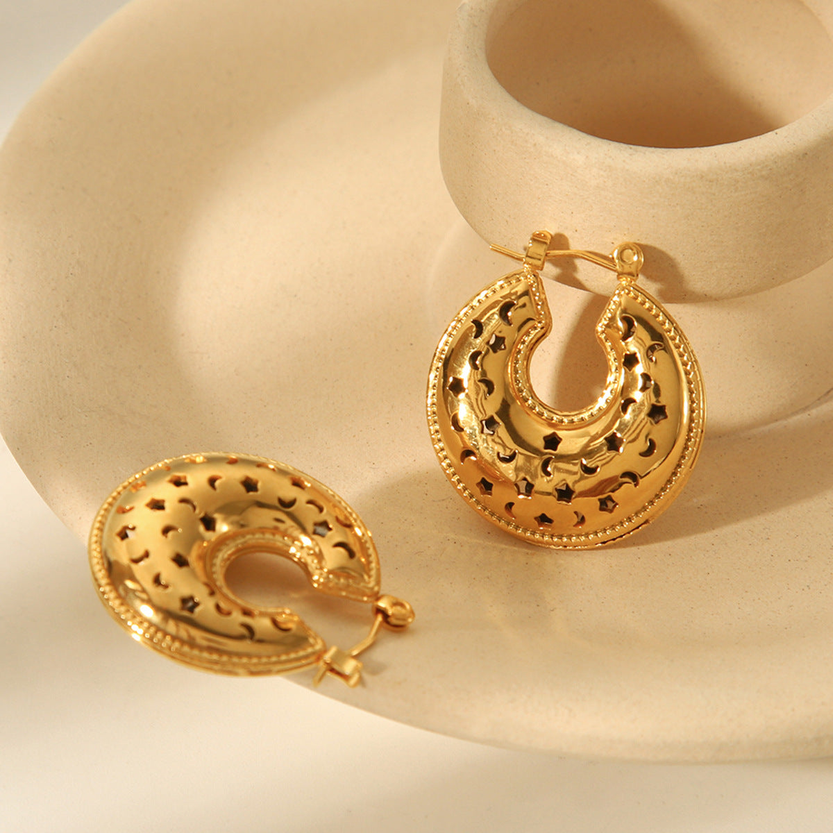 Minimalist Hollow Heart Stainless Steel Earrings for Women with Plated Finish