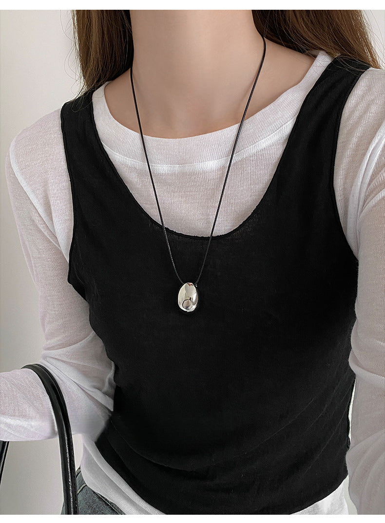 Collana con ciondolo a goccia minimalista dai toni freddi in lega placcata per donna, catena per maglione casual
