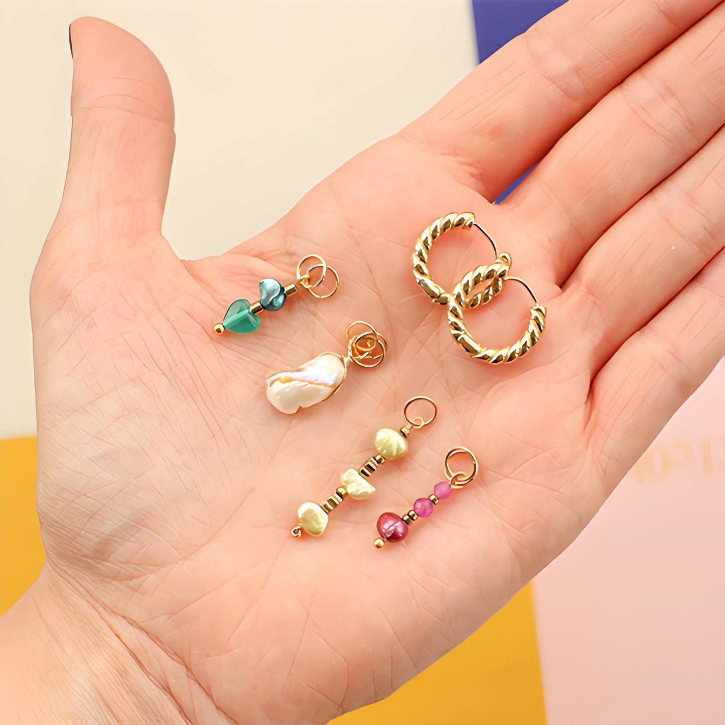 Minimalist Heart Acrylic Pendant Stainless Steel 18K Gold Plated PVD Ball Chain Charm Bar Unisex