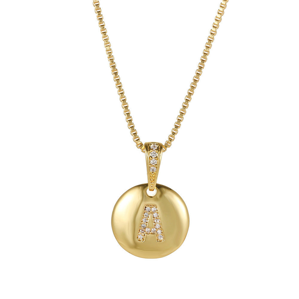 Vintage Sweet Geometric Letter Brass Inlay Cubic Zirconia Necklace Box Chain for Women