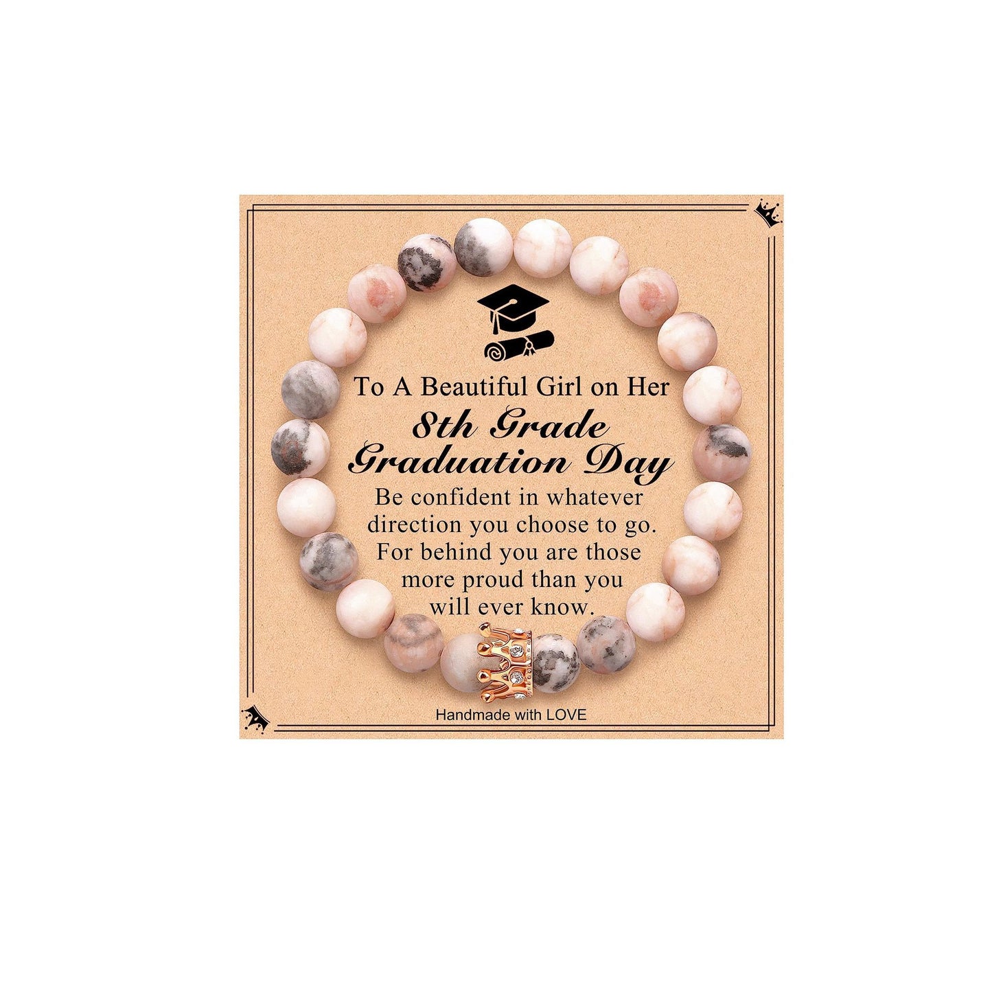 Elegant Crown Brass Bracelet with Natural Agate and Rhodochrosite Beads for Women