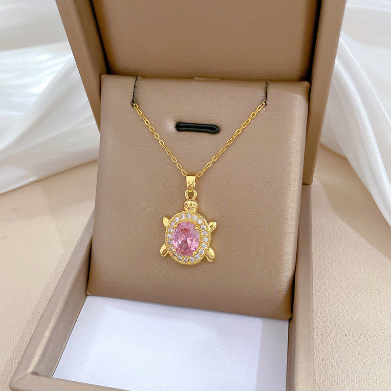 Collana con ciondolo a tartaruga minimalista da donna e uomo in acciaio inossidabile con catena a serpente, intarsi in strass e design geometrico