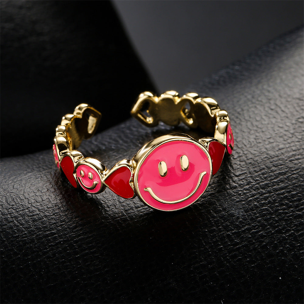 Funny Smile Face Ring for Women in Copper with Gold Plating and Geometric Design
