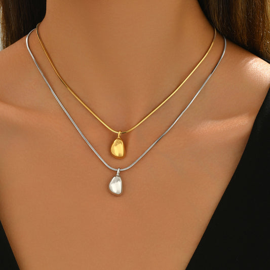 Collar de cadena larga con colgante geométrico minimalista para mujer, de cobre con acabado chapado
