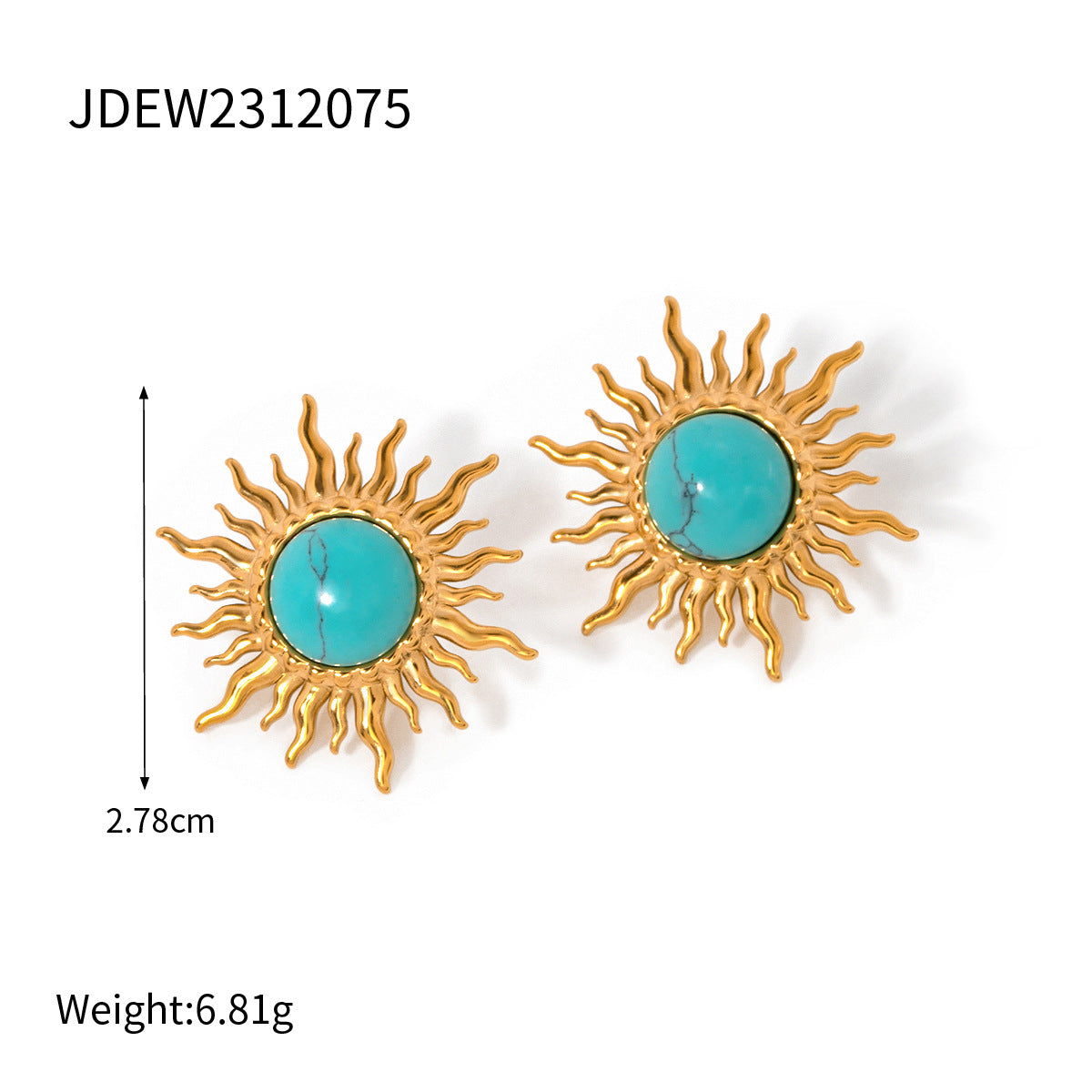 Geometric Star Stainless Steel Earrings with Turquoise and Cubic Zirconia Plated