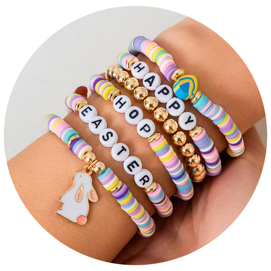 Conjunto de pulseras de aleación minimalistas con formas geométricas y de animales, bañadas en oro con motivo de corazón, para mujer, regalo de Pascua