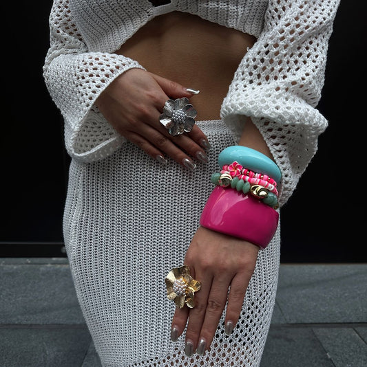 Pulsera Bohemio Casual Floral con Resina Bañada