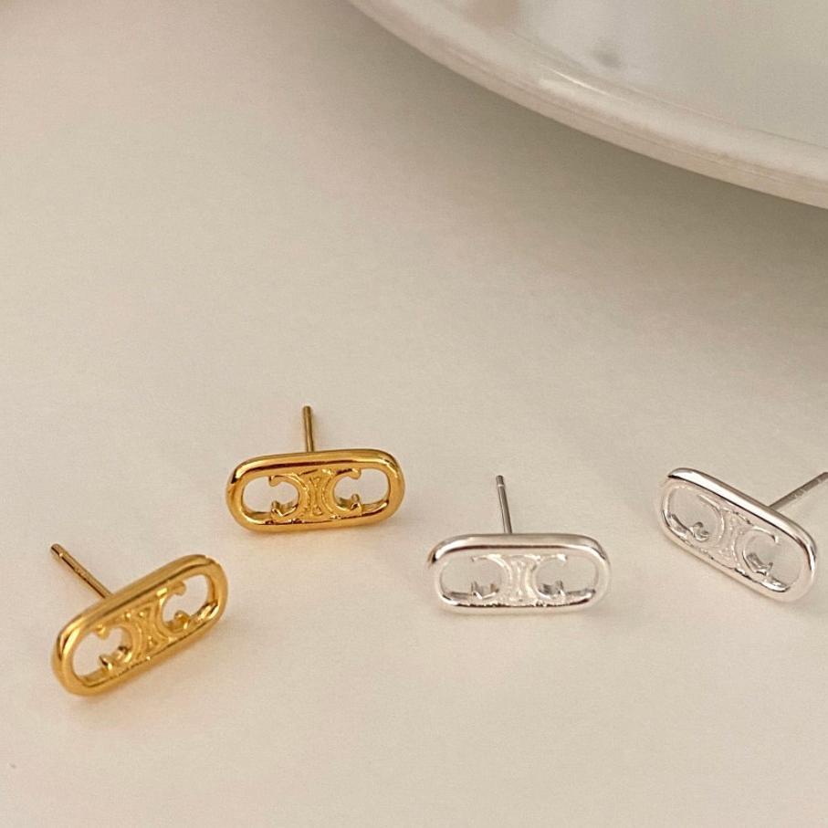 Minimalist Arch-Shaped 925 Sterling Silver Stud Earrings with Pearl Inlay for Women