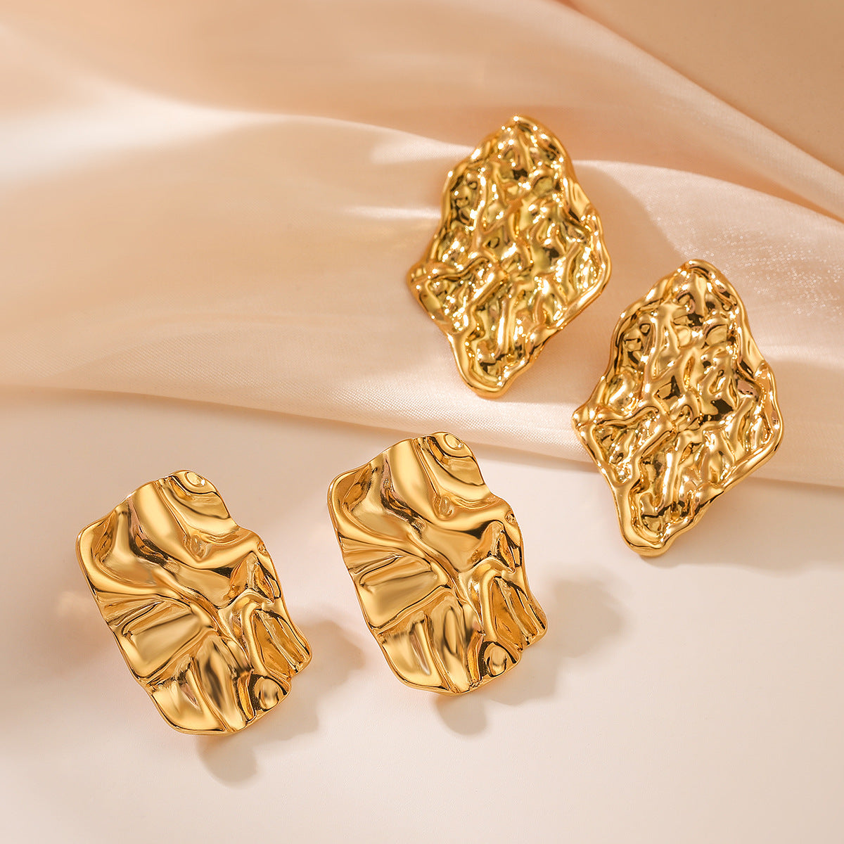 Geometric Stainless Steel Ear Studs for Women with 18K Gold Plating, Irregular Modern Fashion Earrings