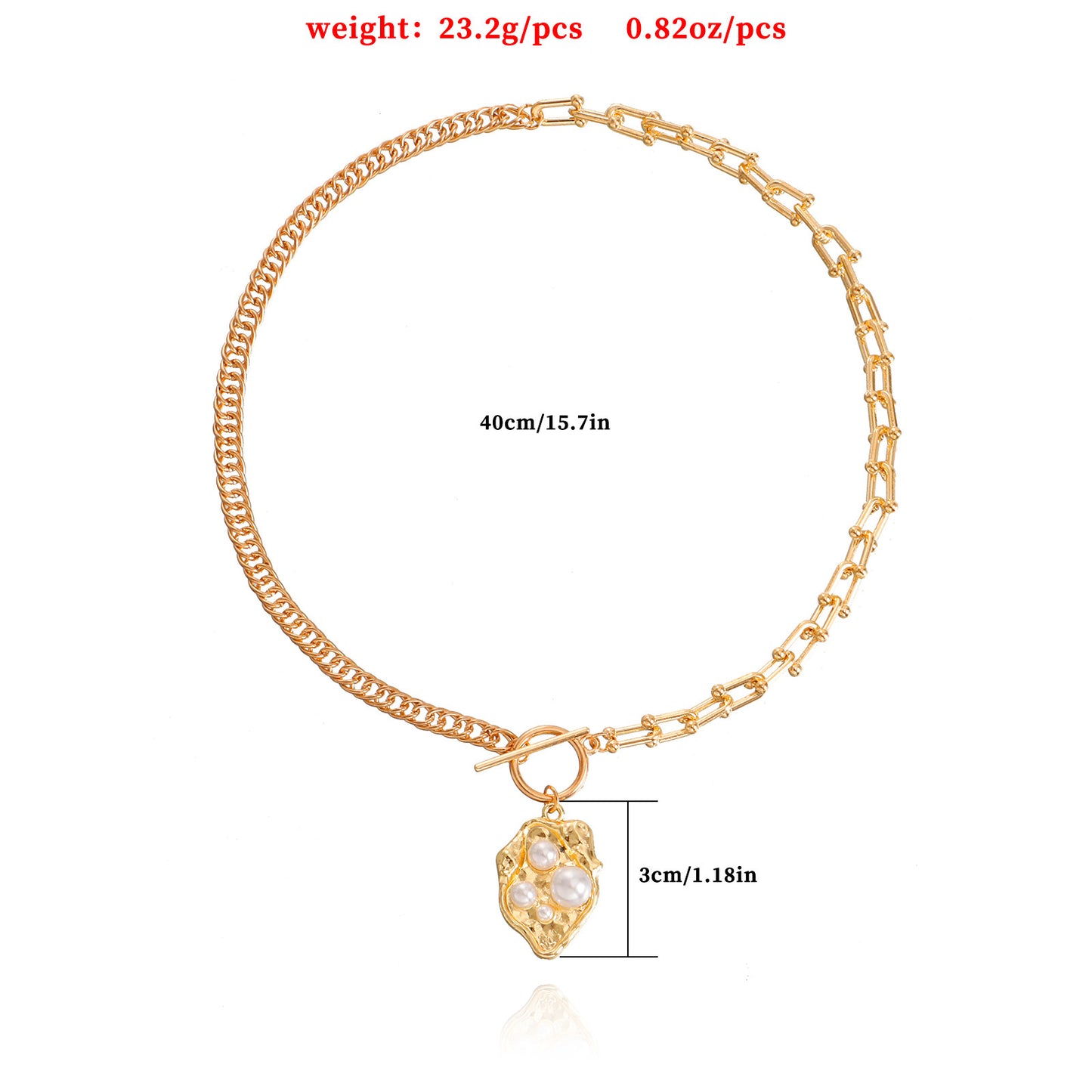 Collana da donna a pendente geometrico minimalista in lega con finitura placcata e accento perla su catena a clavicola