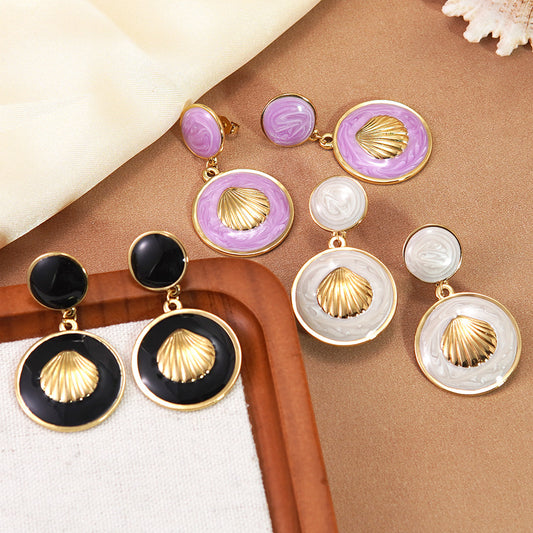 Luxury Casual Geometric Round Drip Oil Stainless Steel Earrings