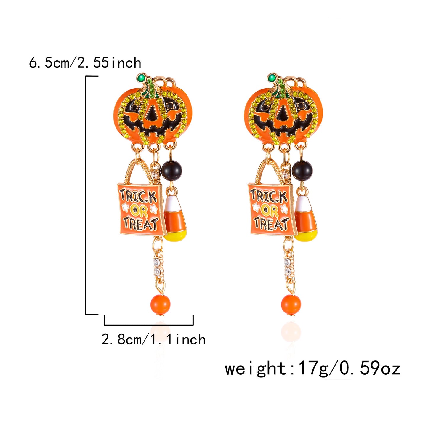 Pendientes oscuros góticos con forma de calabaza, esmalte y pedrería con postes de acero inoxidable para mujer