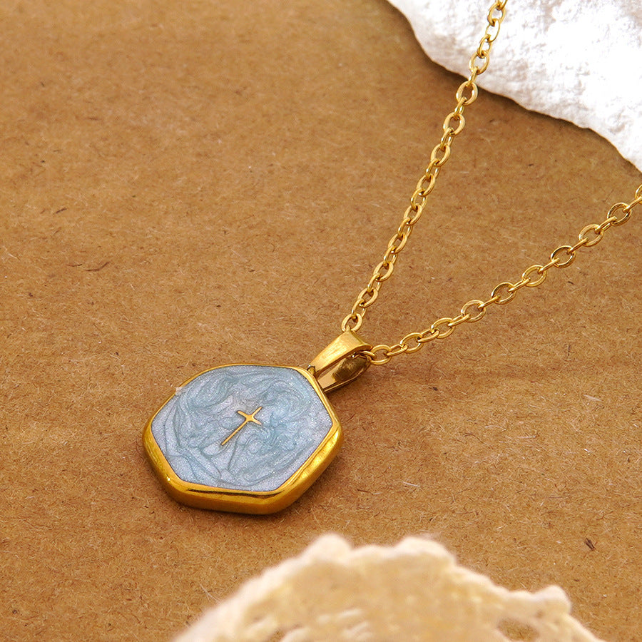 Collana da donna in acciaio inossidabile placcato olio a goccia, geometrica, croce, lusso minimalista