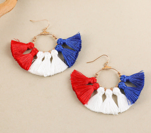 Bohemian Ethnic Geometric Alloy Handmade Woven Tassel Fan Earrings Unisex