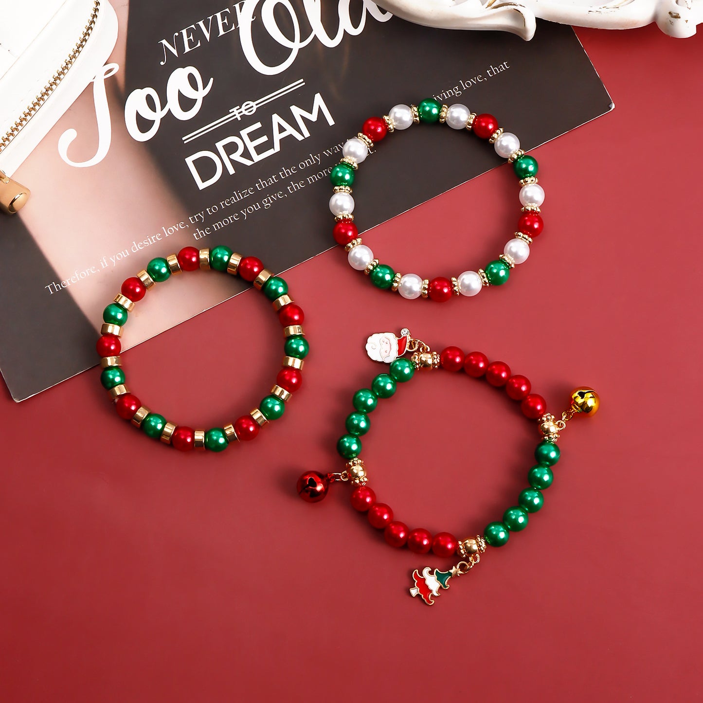 Geometric Acrylic Beaded Bracelet Set with Plated Finish for Christmas Holiday Gift