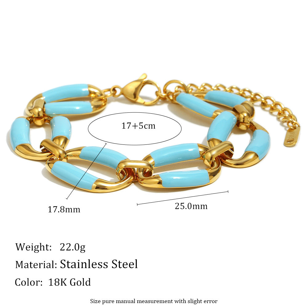 Fashion Geometric Stainless Steel Plated 18K Gold Enamel Handcrafted Necklace and Bracelet Set for Women