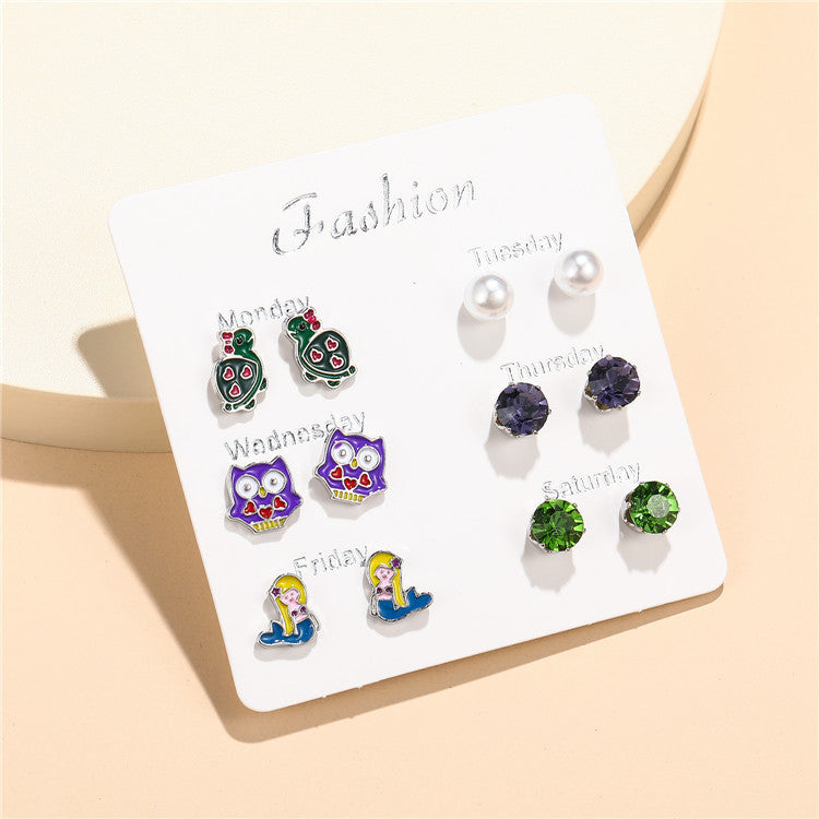 Cartoon Animal Stud Earrings Set for Kids Alloy Jewelry with Enamel Finish Rainbow Color Design