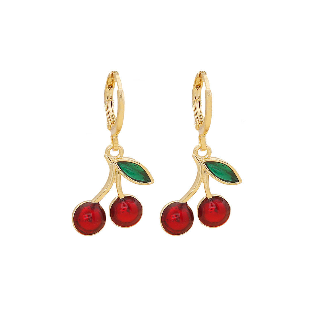 Sweet and Edgy Cherry and Strawberry Fruit-Shaped Earrings for Women Made of Copper with Enamel Finish