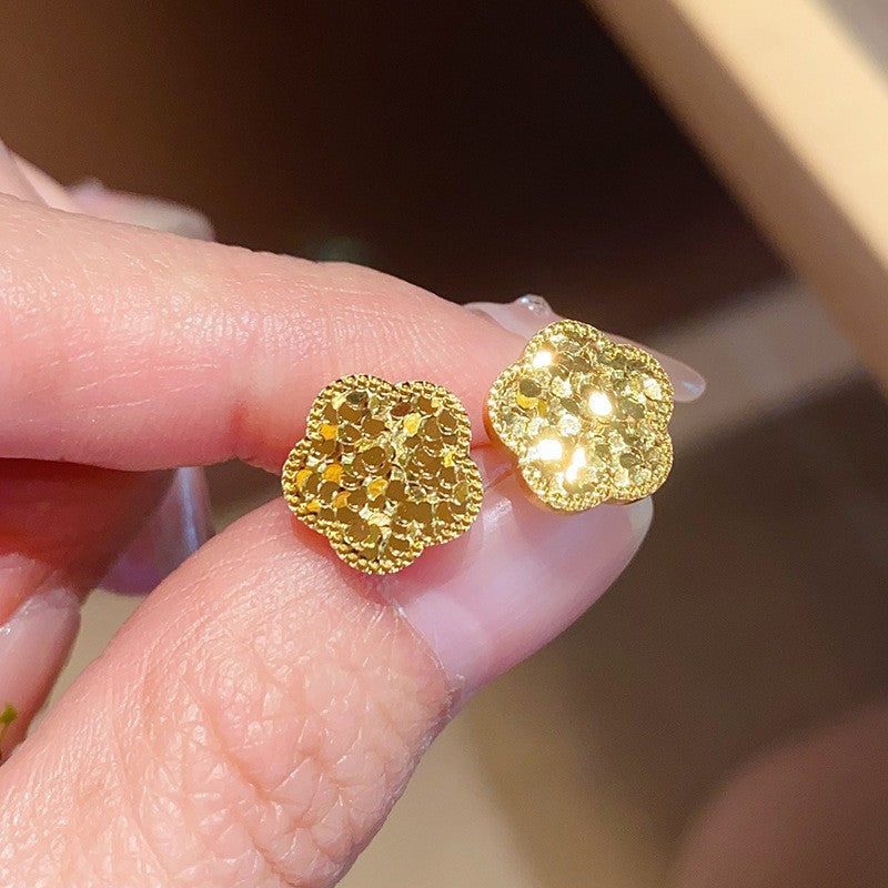 Pendientes de Flores Geométricas con Incrustaciones de Diamantes de Imitación en Cobre Bañado y Postes de Acero Inoxidable para Mujer, Joyería de Oreja de Lujo Minimalista y de Moda para el Día a Día