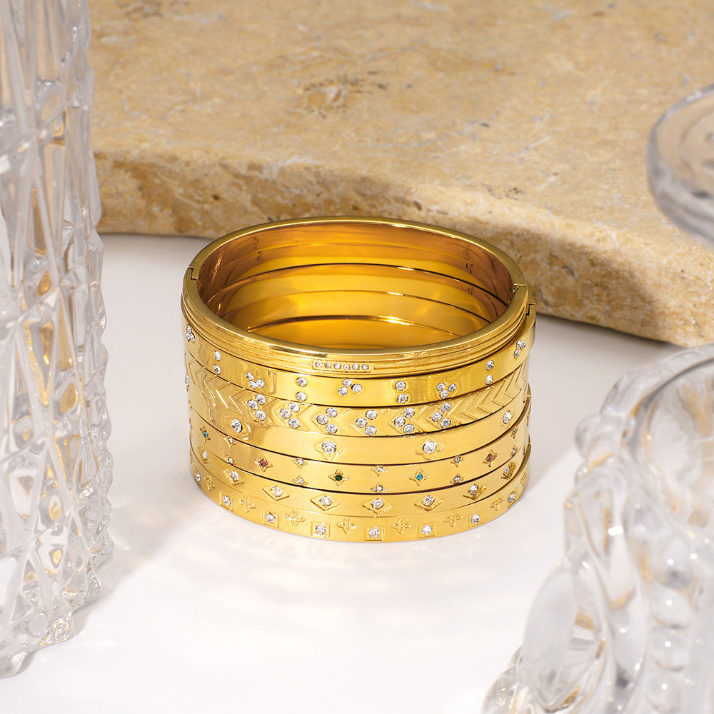 Bracciale Minimalista Stella Luna Occhio Ottagramma in Acciaio Inossidabile con Placcatura Oro 18K