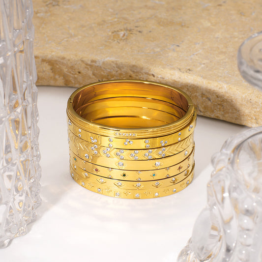 Minimalist Star Moon Eye Octagram Bracelet in Stainless Steel with 18K Gold Plating