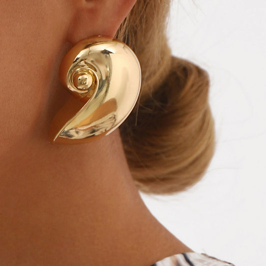 Exaggerated Geometric Seashell Alloy Earrings for Women with Plated Finish