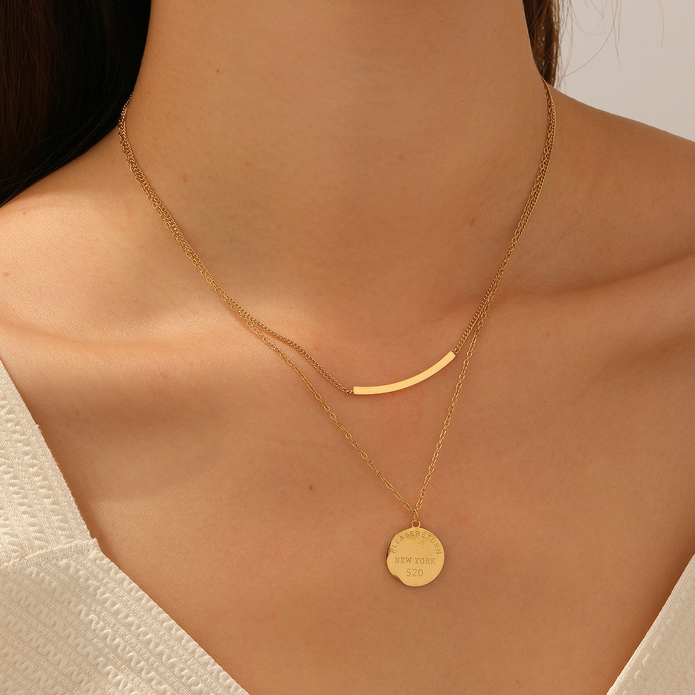 Minimalist Gold Plated Stainless Steel Round Geometric Pendant Layered Necklace for Women
