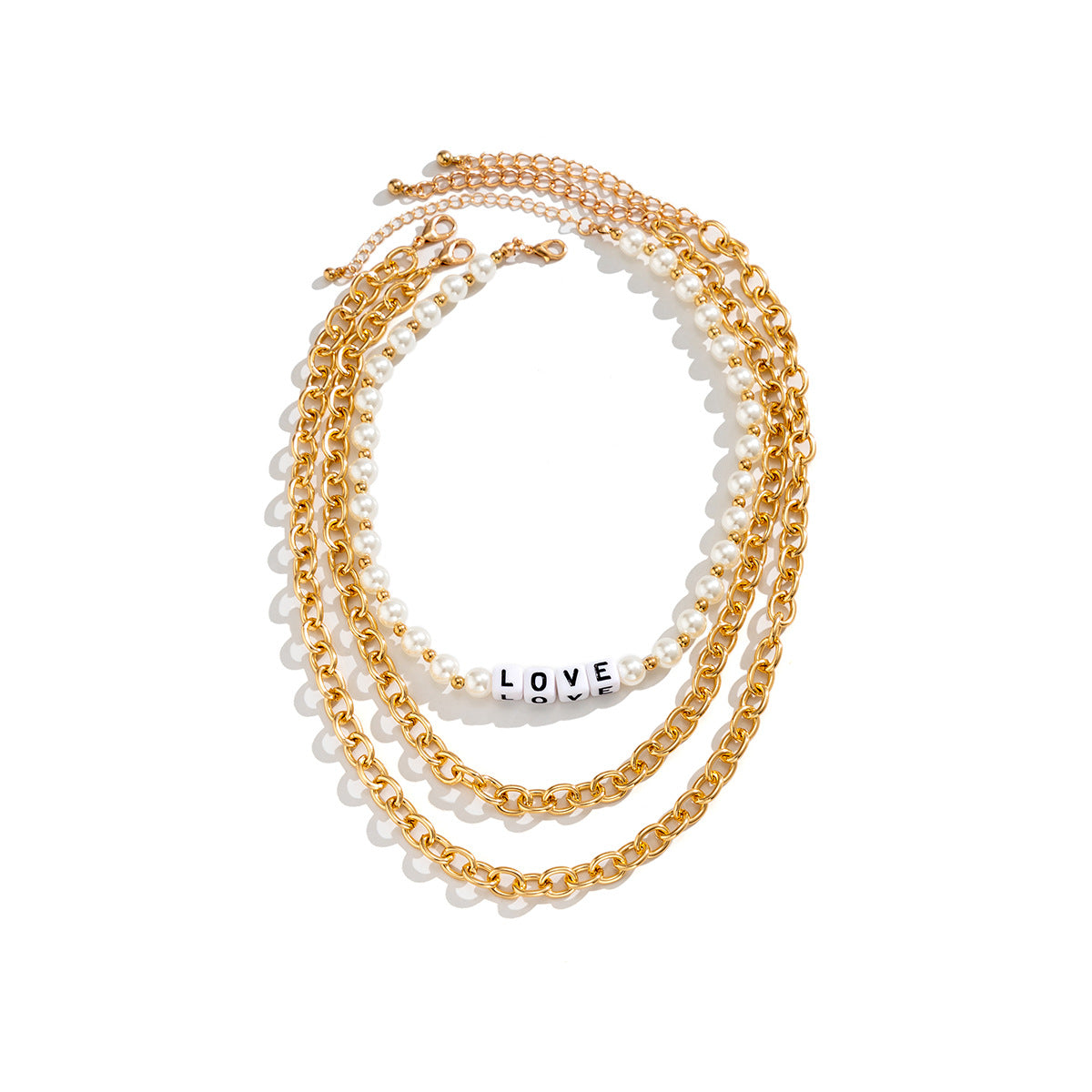 Collana con ciondolo a lettera geometrica stile punk da donna con catena a O in metallo galvanizzato e design multistrato