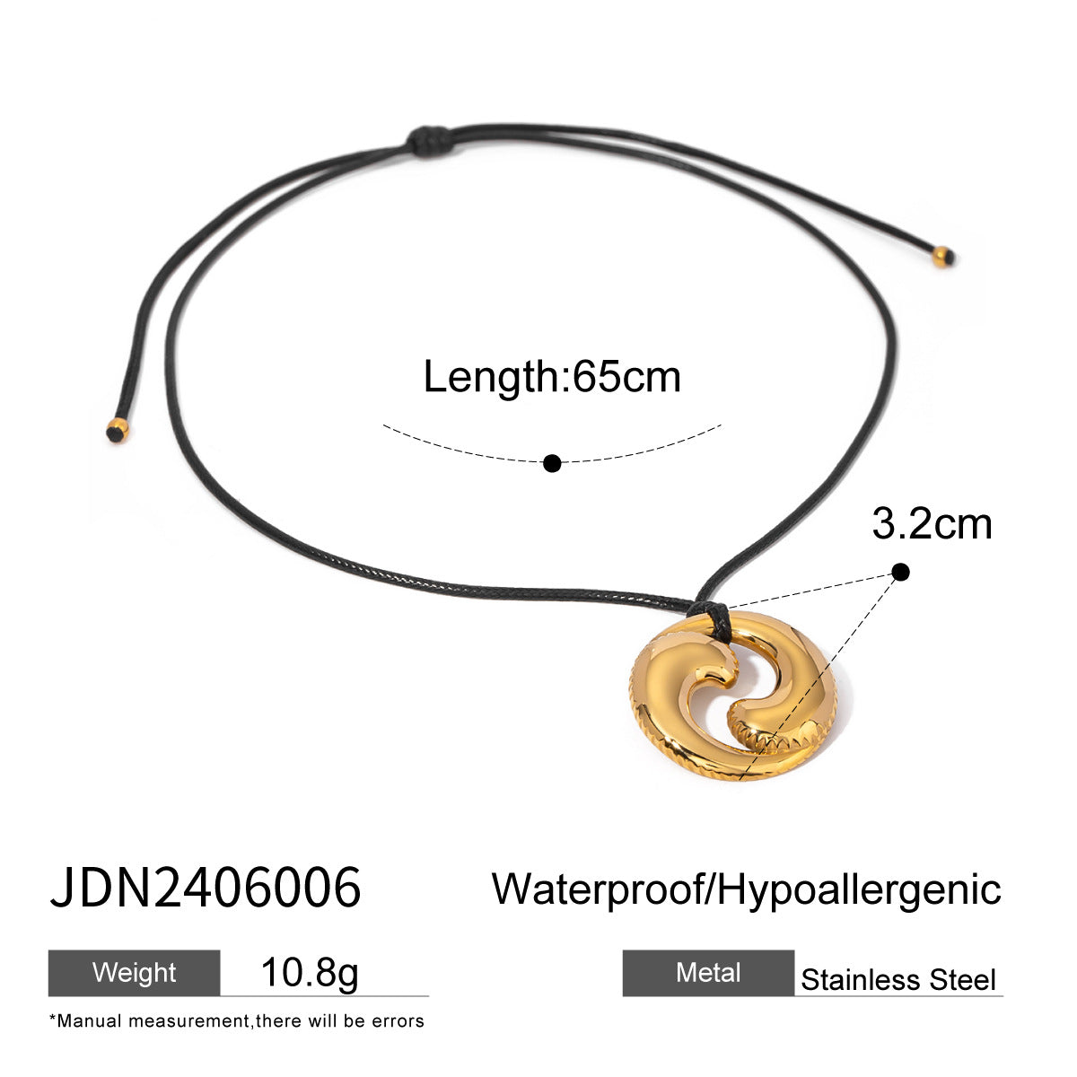 Minimalist 18K Gold Plated Stainless Steel Starfish Bow Pendant Necklace with Black Wax Cord for Women