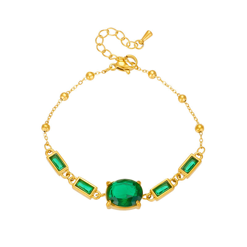 Braccialetto Minimalista Geometrico Ovale Quadrato in Acciaio al Titanio con Intarsio di Strass per Donna