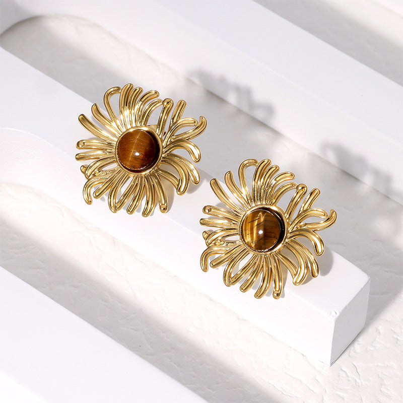 Orecchini Vintage Minimalisti Floreali in Acciaio Inossidabile con Placcatura Oro 18K, Perni in Acciaio al Titanio Ipoallergenici