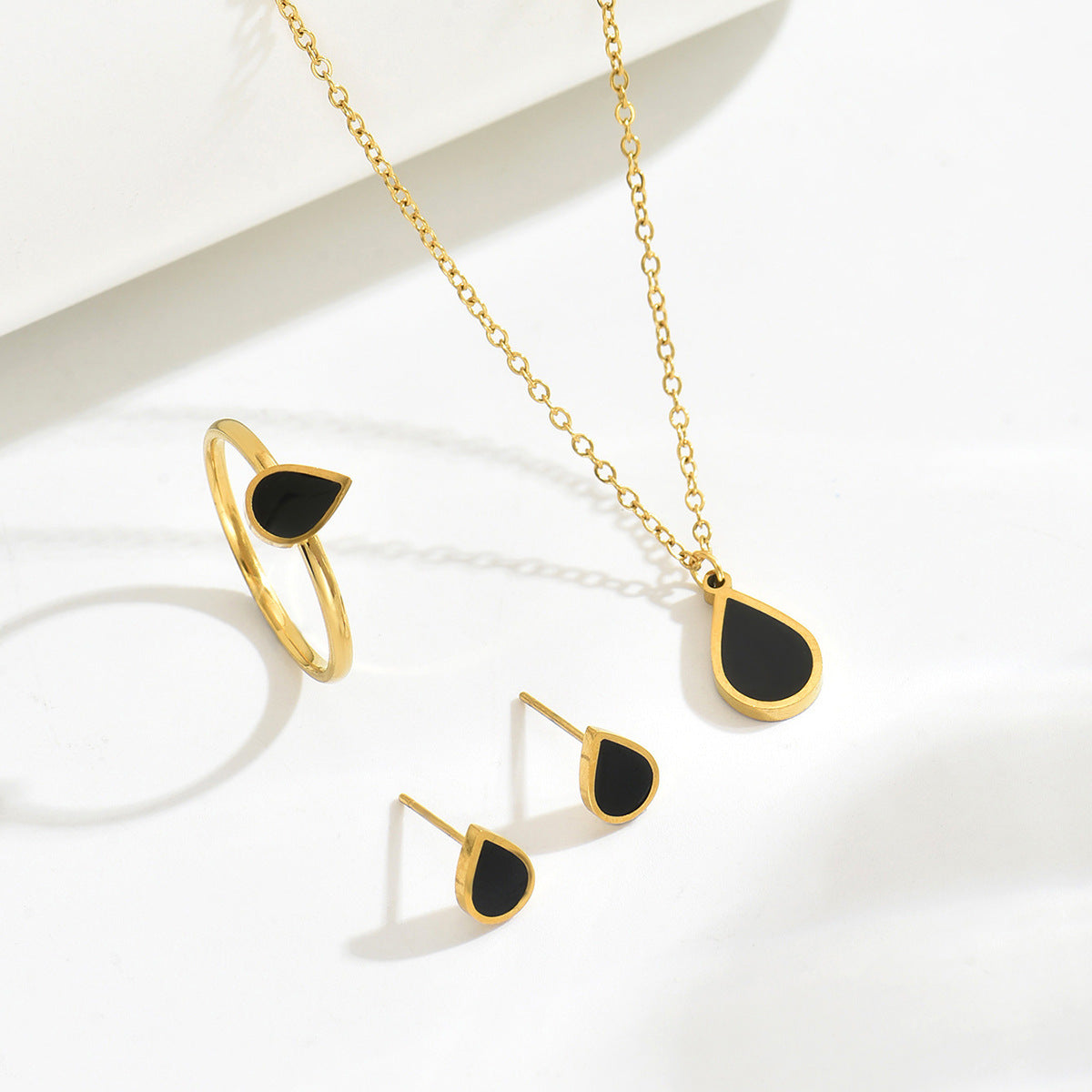 Juego de collar, pendientes y anillo de mujer con diseño de gota geométrica con microincrustaciones de aleación, joyería de moda para ir al trabajo