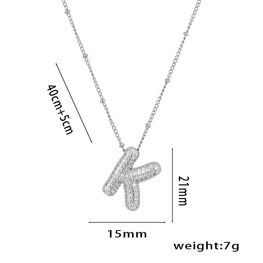 Minimalist Geometric Letter Pendant Necklace in Titanium Steel with Rhinestone Inlay and White Gold Plating on Snake Chain for Women