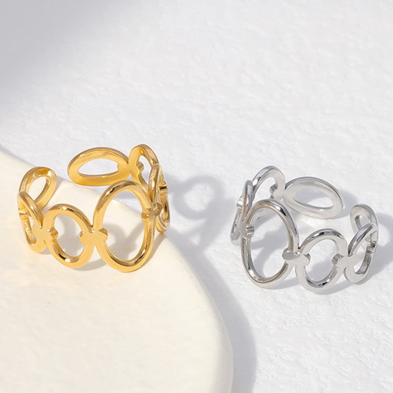 Anello regolabile geometrico minimalista in acciaio inossidabile da donna con finitura placcata