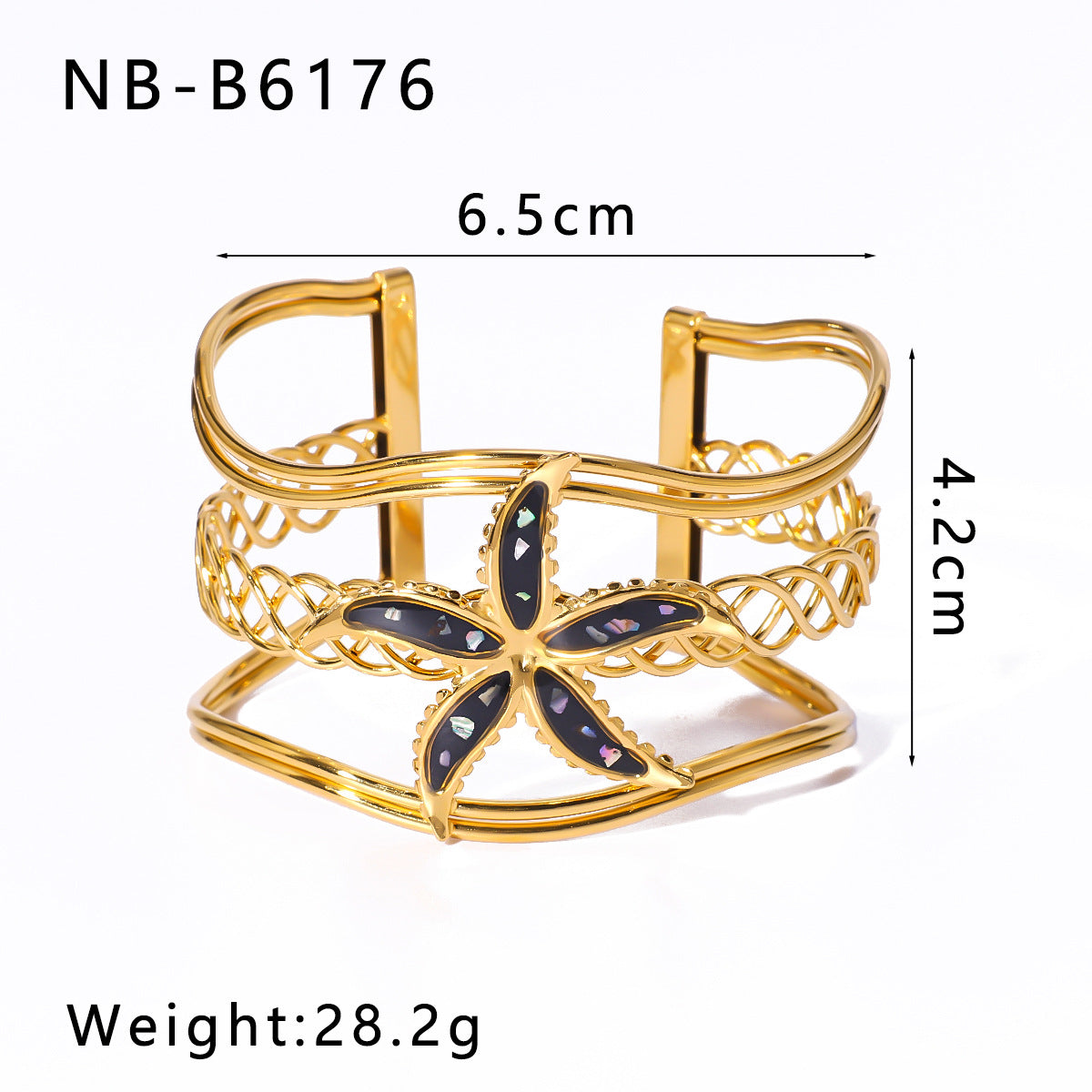 Bracciale rigido regolabile in acciaio inossidabile smaltato con placcatura in oro sottovuoto, motivo floreale geometrico e occhio di Fatima in stile vintage