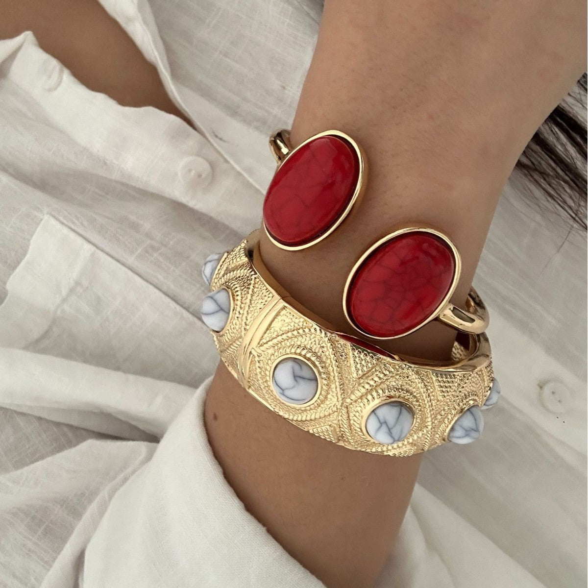 Geometric Oval Turquoise Plated Alloy Bracelet for Women