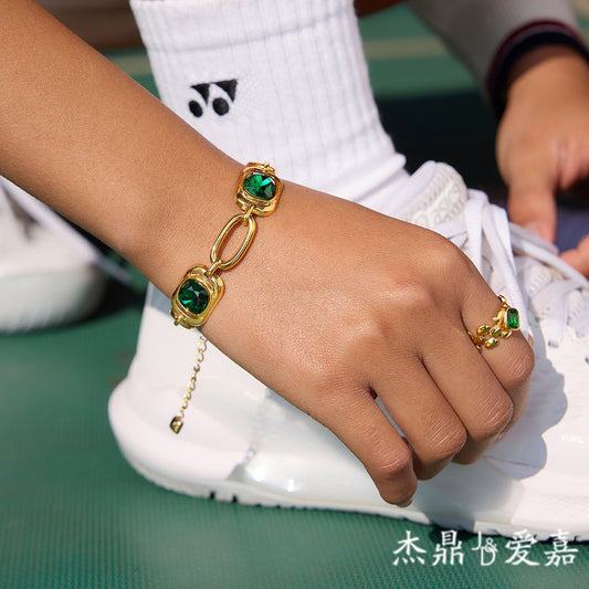 Minimalist Square Geometric Stainless Steel Plated Glass Bracelet for Women