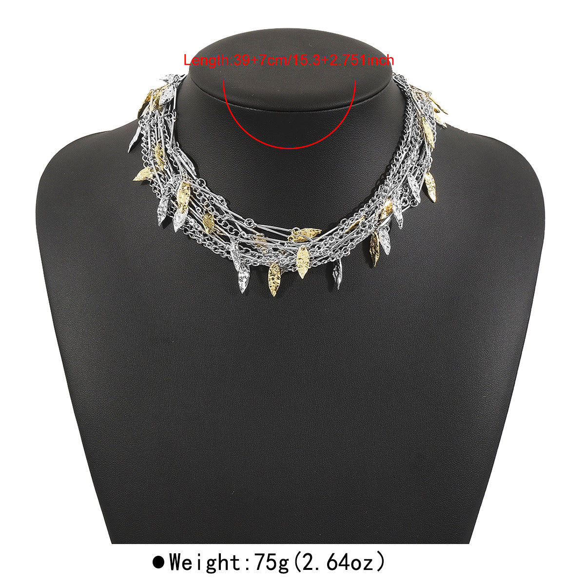 Collana girocollo minimalista da donna con ciondolo a foglia e catena multifilo elettroplaccata in ferro