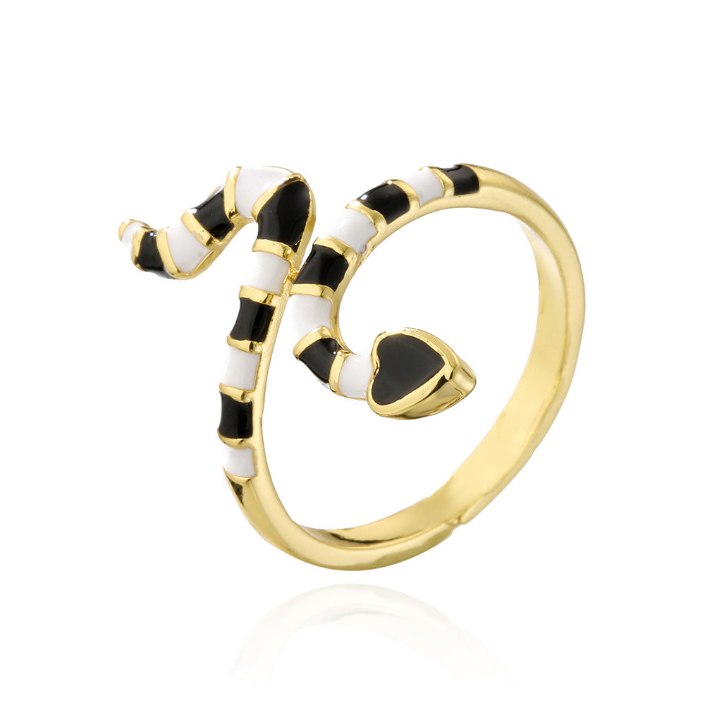 Bohemian Style 18K Gold Plated Copper Snake Shape Open Ring with Enamel Micro-Inlay for Women
