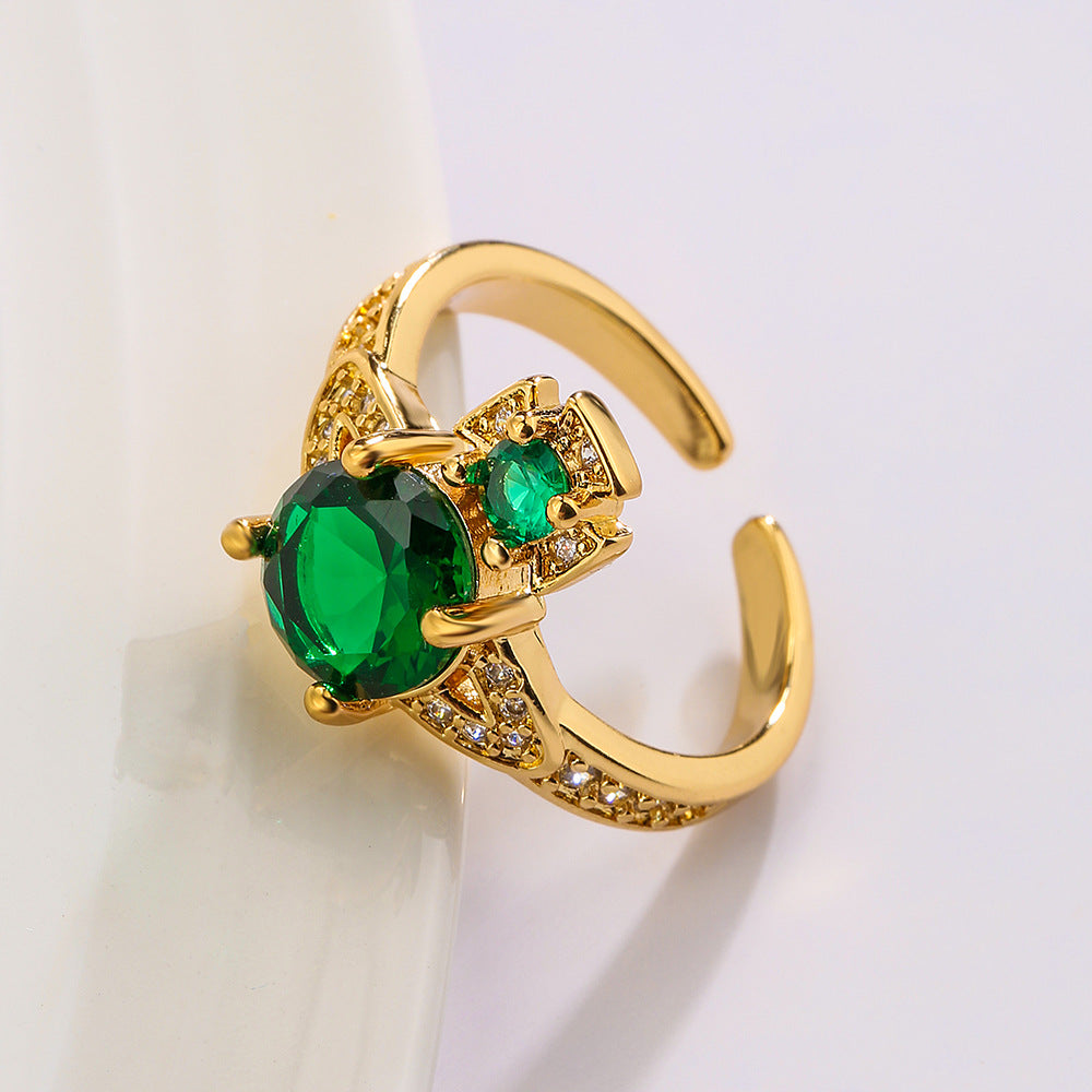 Irregular Geometric Open Ring for Women Made of Brass with Real Gold Plating and Micro-Paved Zirconia