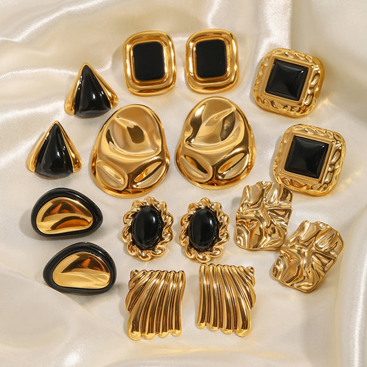 Pendientes de acero inoxidable geométricos, chapados en oro negro, con estética moderna vintage para mujer
