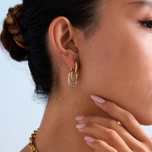 Oval Geometric Plated Stainless Steel Earrings for Women