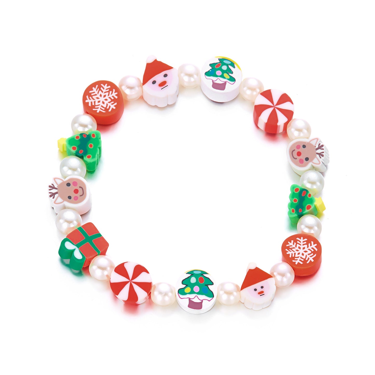 Pulsera navideña de arcilla polimérica hecha a mano con Papá Noel y muñeco de nieve para mujer con motivos festivos