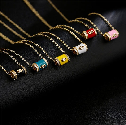 Collar colgante geométrico minimalista de cobre con baño de oro de 18 quilates y acabado esmaltado, con dije de circonita cúbica