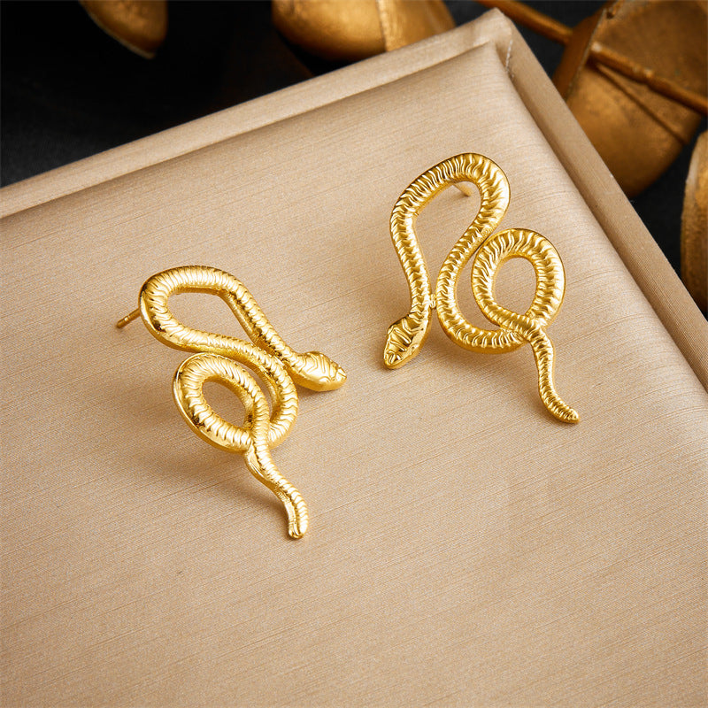 Pendientes con forma de serpiente de acero inoxidable chapado, estilo vintage