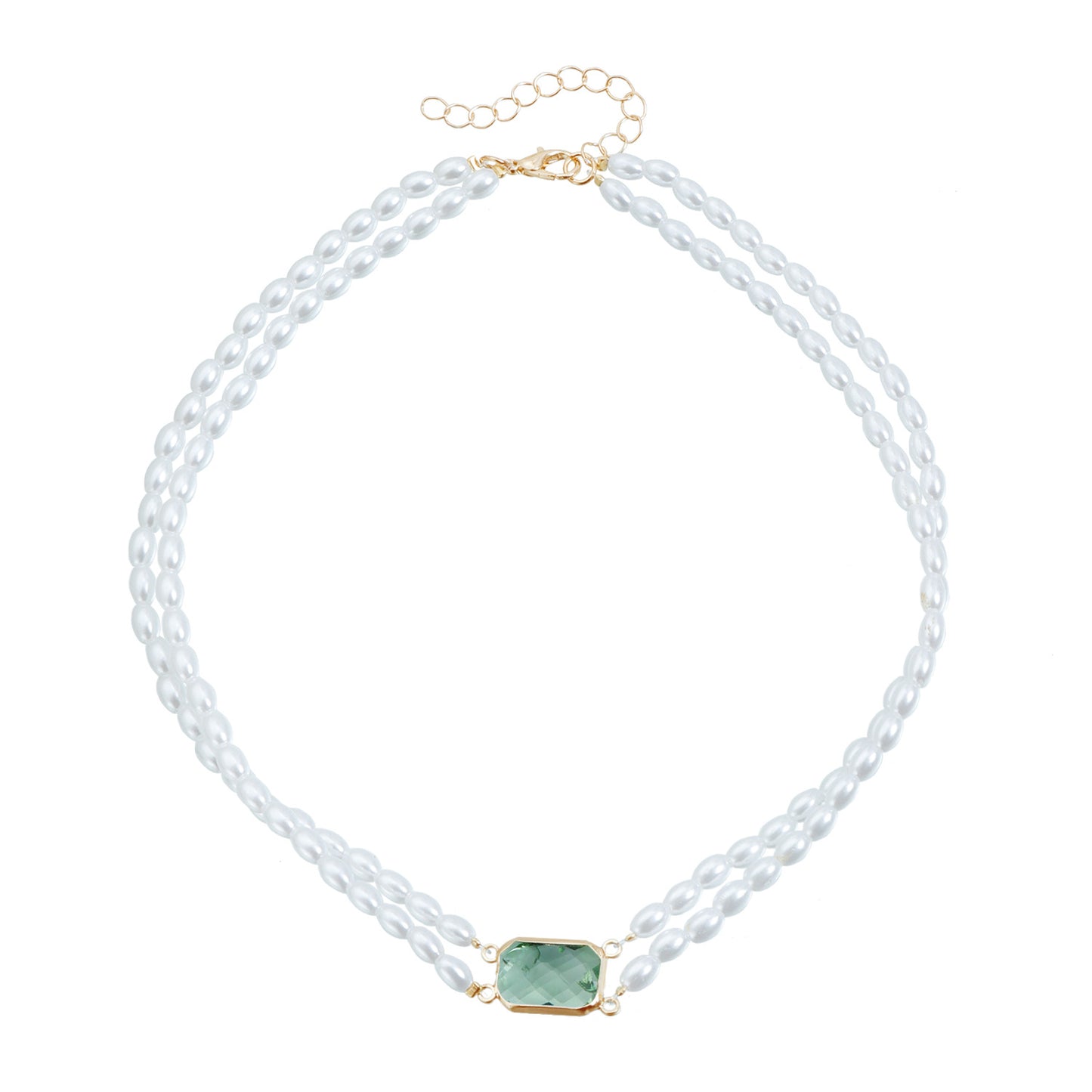 Fashion Double Layer Square Geometric Alloy Necklace with Rhinestone and Imitation Pearl for Women