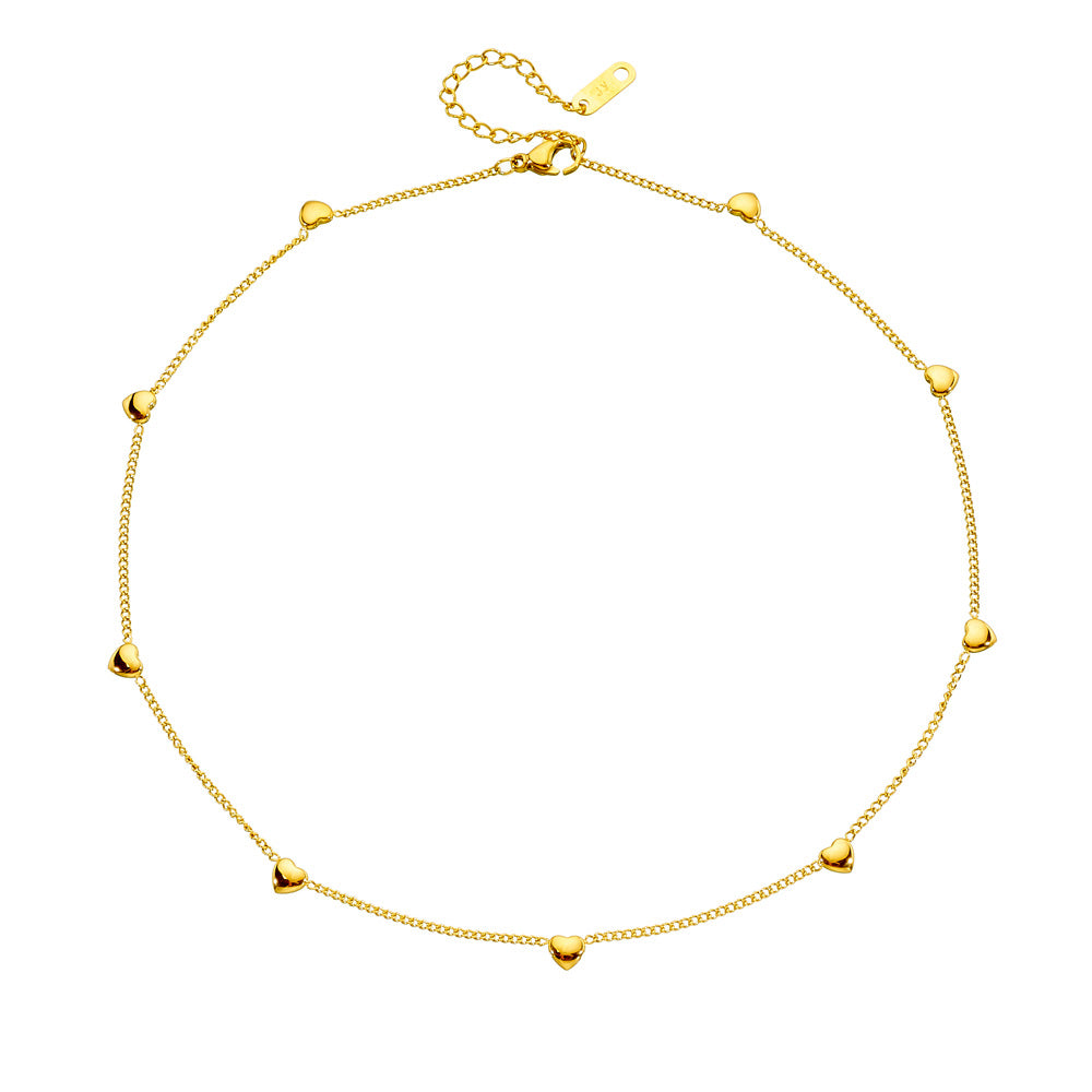 Elegant Gold Plated Stainless Steel Heart Pendant Necklace Serpentine Chain