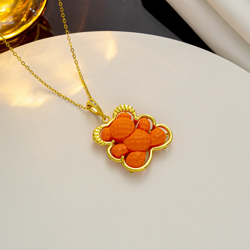 Cute Bear-Shaped Titanium Steel Plated Necklace for Women with O-Chain Minimalist Delicate Clavicle Chain