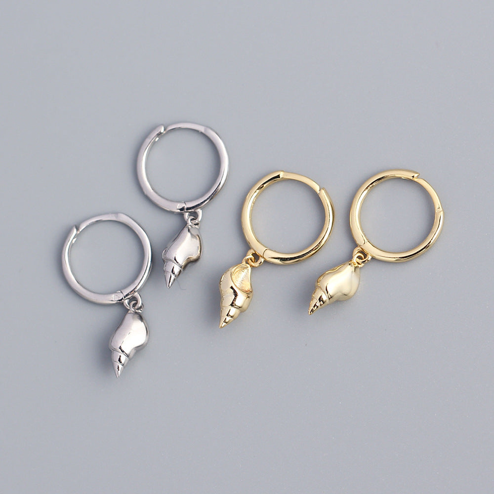 Minimalist Seashell-Shaped Sterling Silver Stud Earrings with Plated Finish for Women