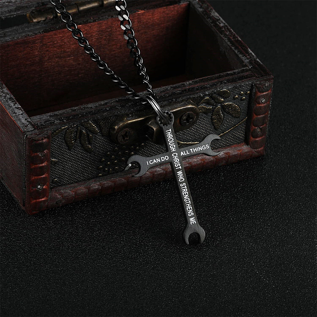 Minimalist Cross Pendant Necklace in Stainless Steel with Plated Finish for Men